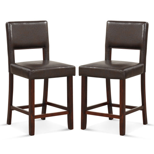 2 Piece Bar Chair Set with Hollowed Back and Rubber Wood Legs-Brown