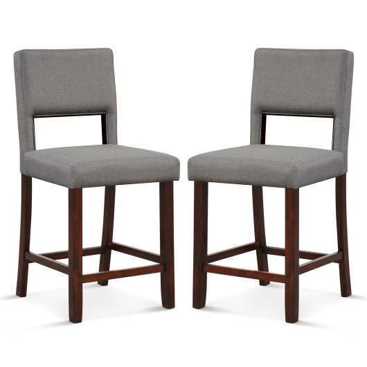 2 Piece Bar Chair Set with Hollowed Back and Rubber Wood Legs-Gray