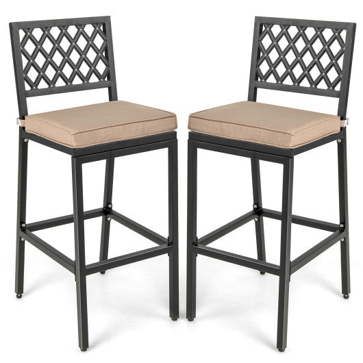 Set of 2 Patio Bar Chairs with Detachable Cushion and Footrest-Argyle Pattern