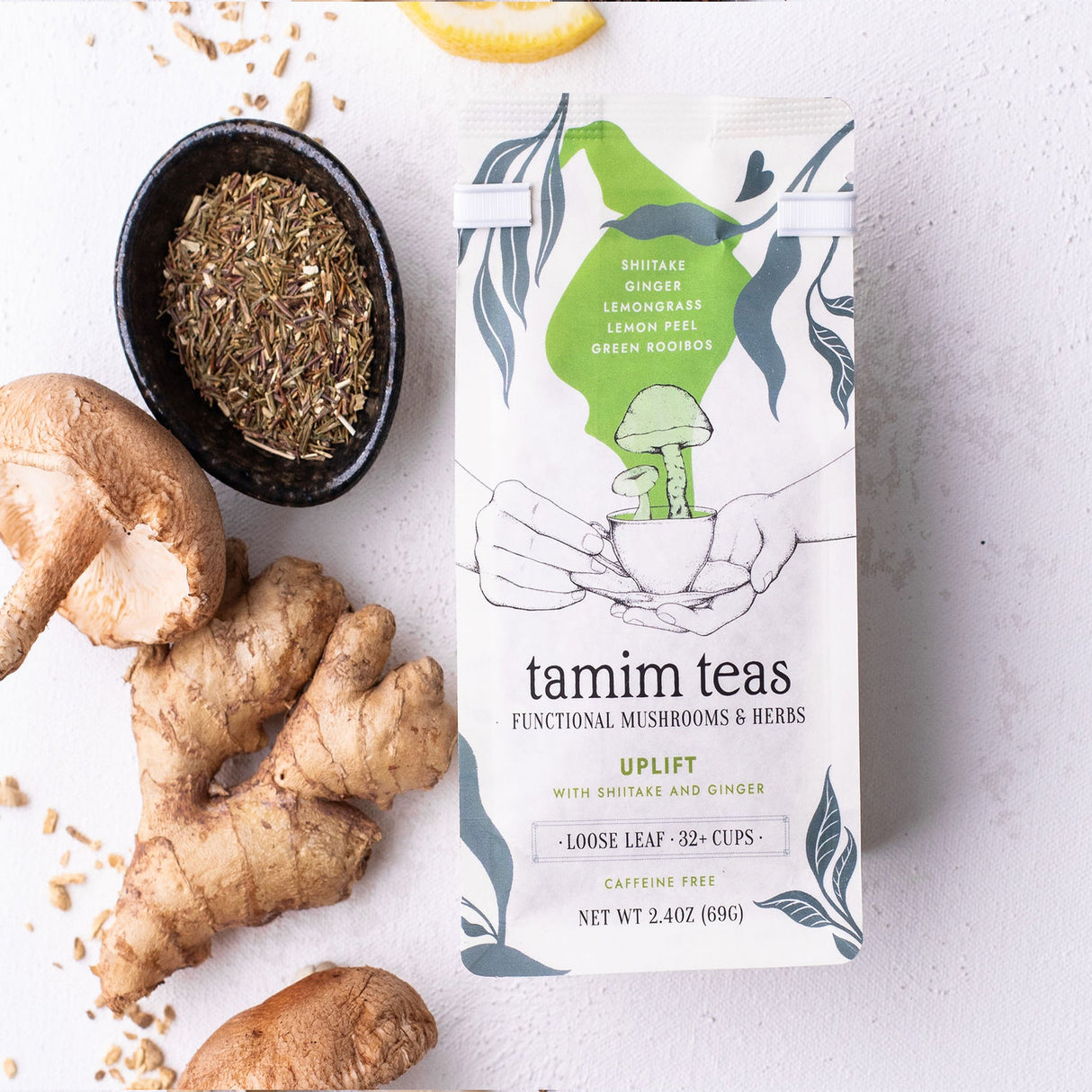 Uplift I Shiitake Mushroom Tea with Ginger and Citrus by Tamim Teas