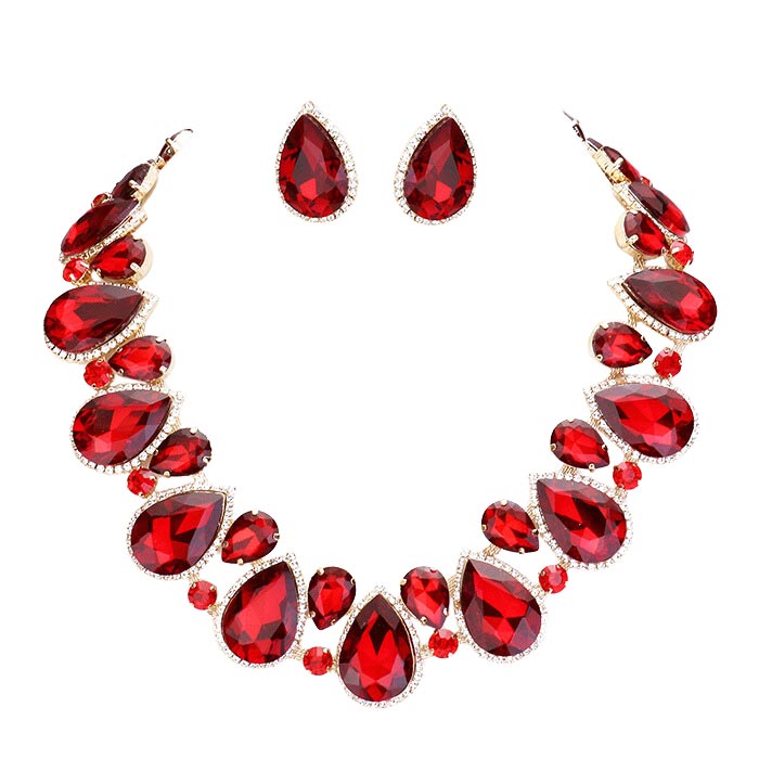 Crystal Rhinestone Trim Teardrop Collar Evening Necklace by Madeline Love