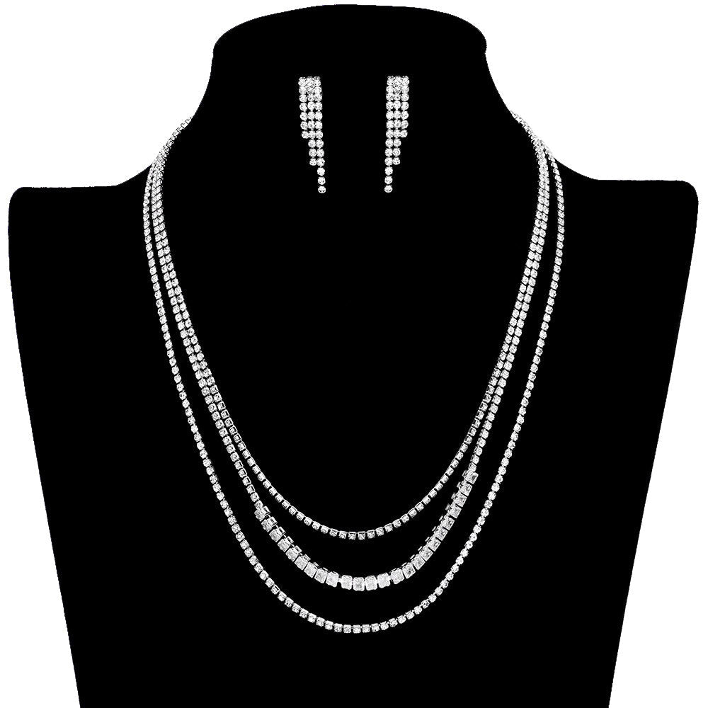 CZ Square Stone Detailed Triple Layered Jewelry Set by Madeline Love