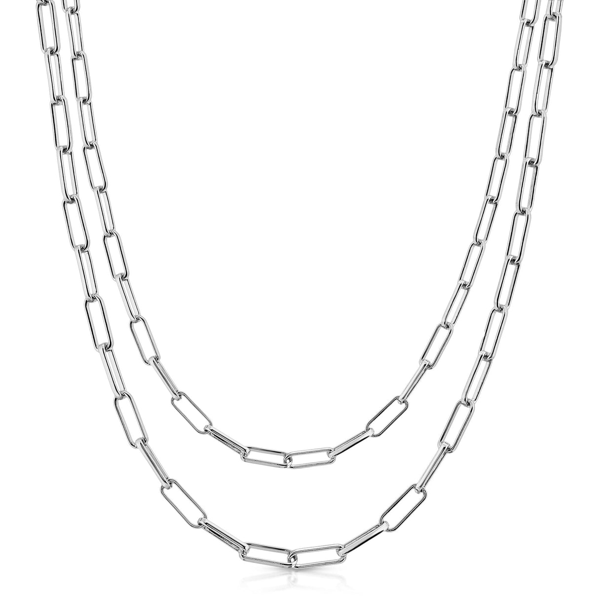 Silver Double Elongated Link Chain Necklace by eklexic jewelry