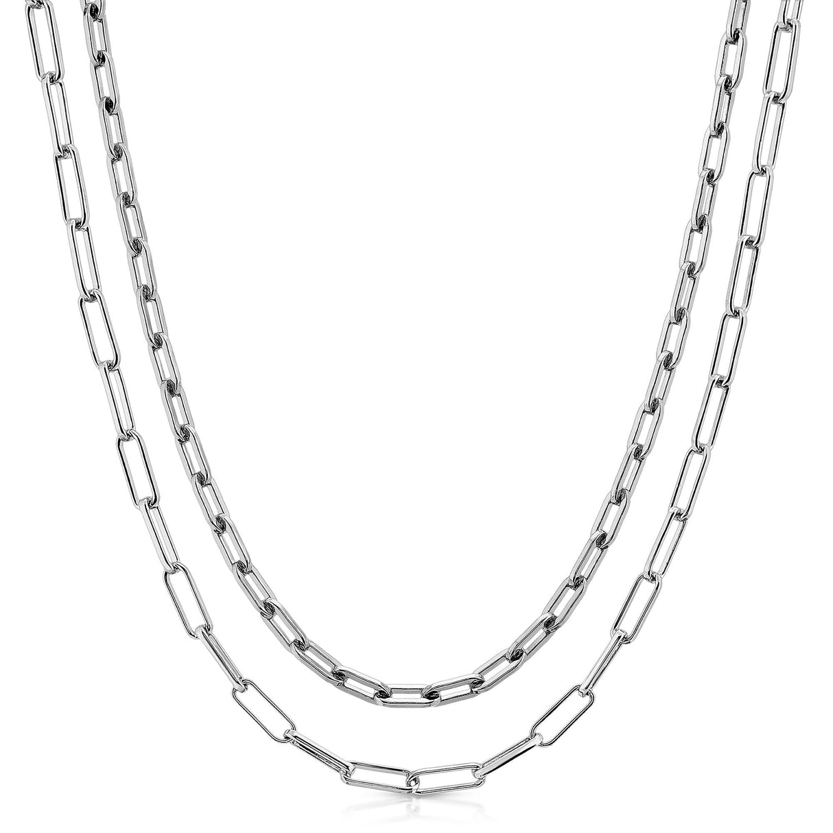 Silver Double Medium & Elongated Link Chain Necklace by eklexic jewelry