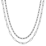 Silver Double Medium & Elongated Link Chain Necklace by eklexic jewelry