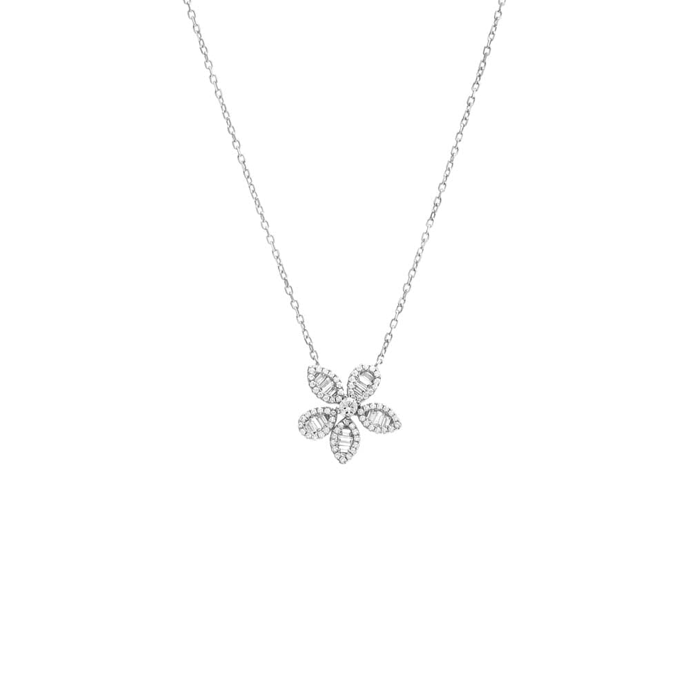 Pave X Baguette Fancy Flower Pendant Necklace by By Adina Eden