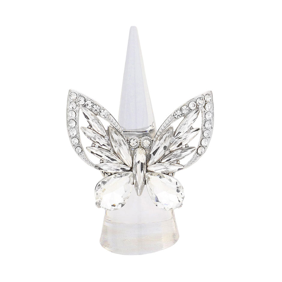 Multi Stone Embellished Butterfly Stretch Ring by Madeline Love