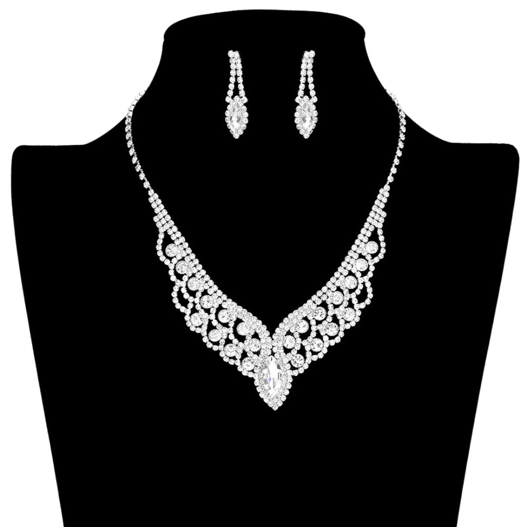 Oval Crystal Rhinestone Pave V Collar Necklace by Madeline Love