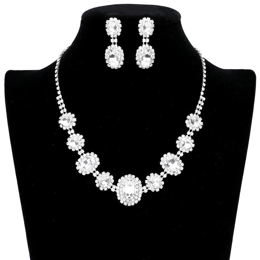 Oval Stone Accented Rhinestone Trimmed Necklace by Madeline Love