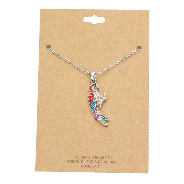 Rhinestone Embellished Parrot Pendant Charm Necklace by Madeline Love