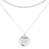 Rhinestone Evil Eye Charm Round Pendant Layer Chain Necklace by Madeline Love