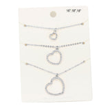 3PCS Rhinestone Embellished Open Heart Pendant Necklaces by Madeline Love