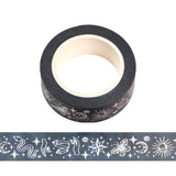 Silver Snake Washi Tape | Snake and Crystal Motif on Black | Gift Wrapping and Craft Tape by The Bullish Store