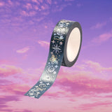 Silver Snake Washi Tape | Snake and Crystal Motif on Black | Gift Wrapping and Craft Tape by The Bullish Store