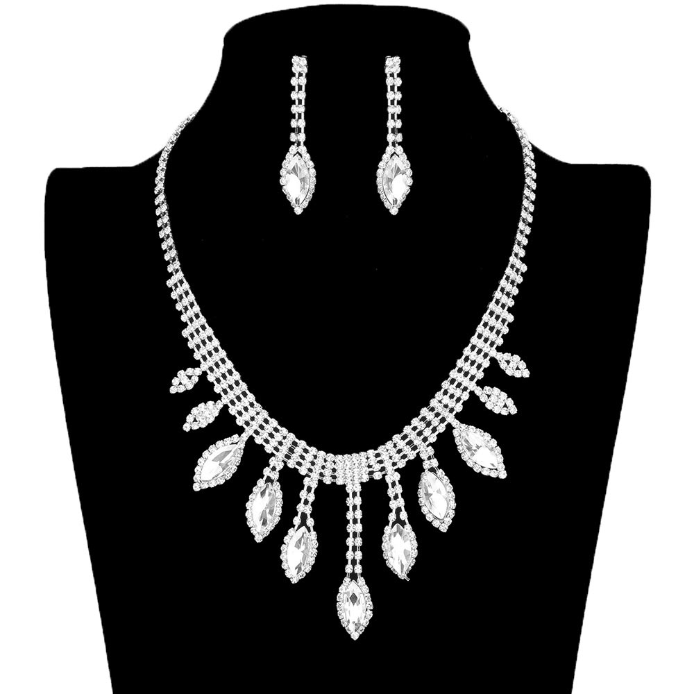 Marquise Stone Accented Rhinestone Necklace Earring Set by Madeline Love