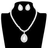 Crystal Trim Pearl Pendant Necklace Earring Set by Madeline Love