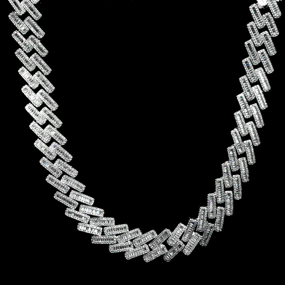 19mm Diamond Baguette Cuban Chain in White Gold by Custom Gold Grillz