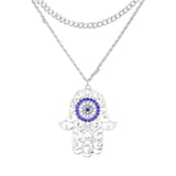 Rhinestone Evil Eye Filigree Hamsa Pendant Layered Necklace by Madeline Love