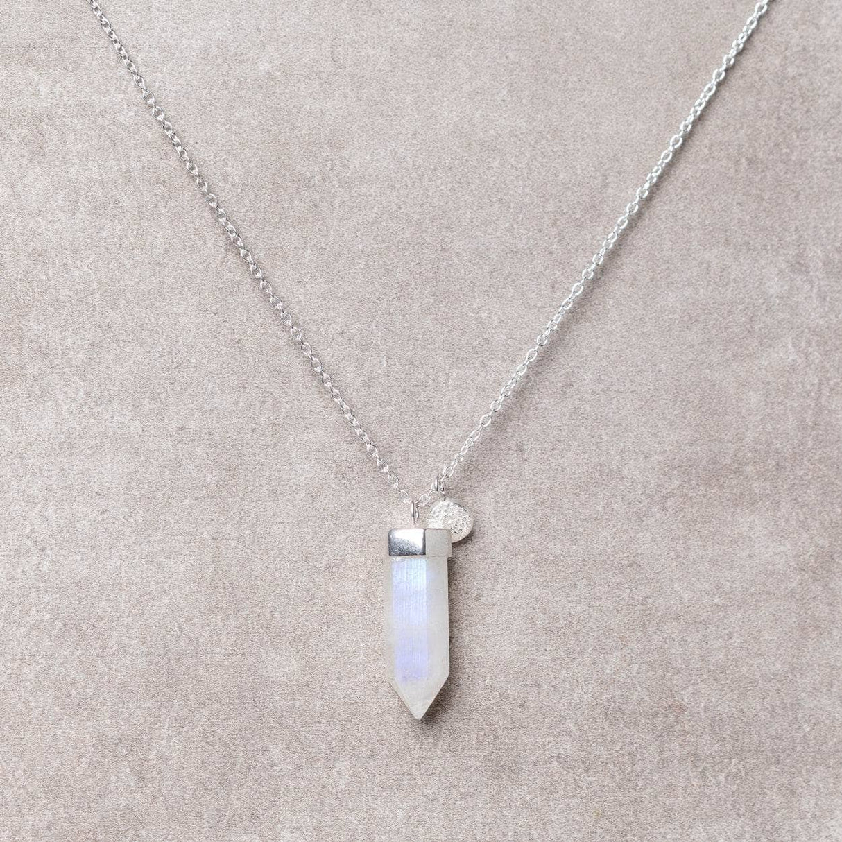 Rainbow Moonstone Crystal Point Necklace by Tiny Rituals