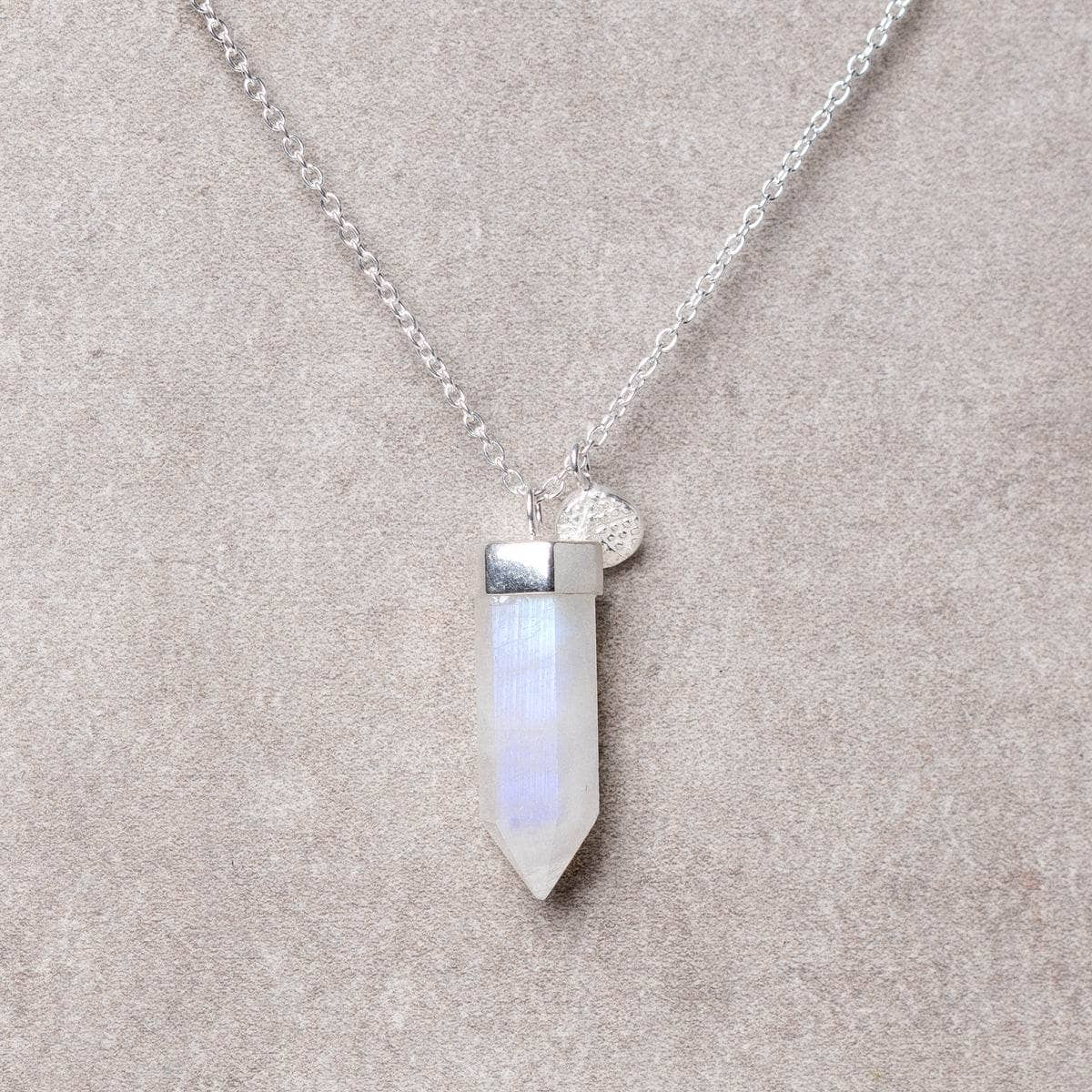 Rainbow Moonstone Crystal Point Necklace by Tiny Rituals