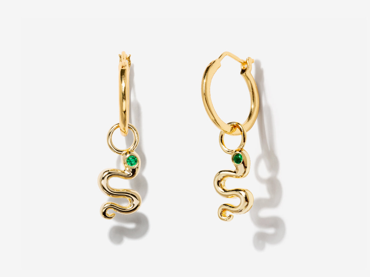 Snake Emerald Earrings Charm by Little Sky Stone