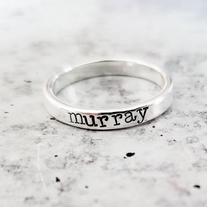 Stackable Silver Name Ring by Salt and Sparkle