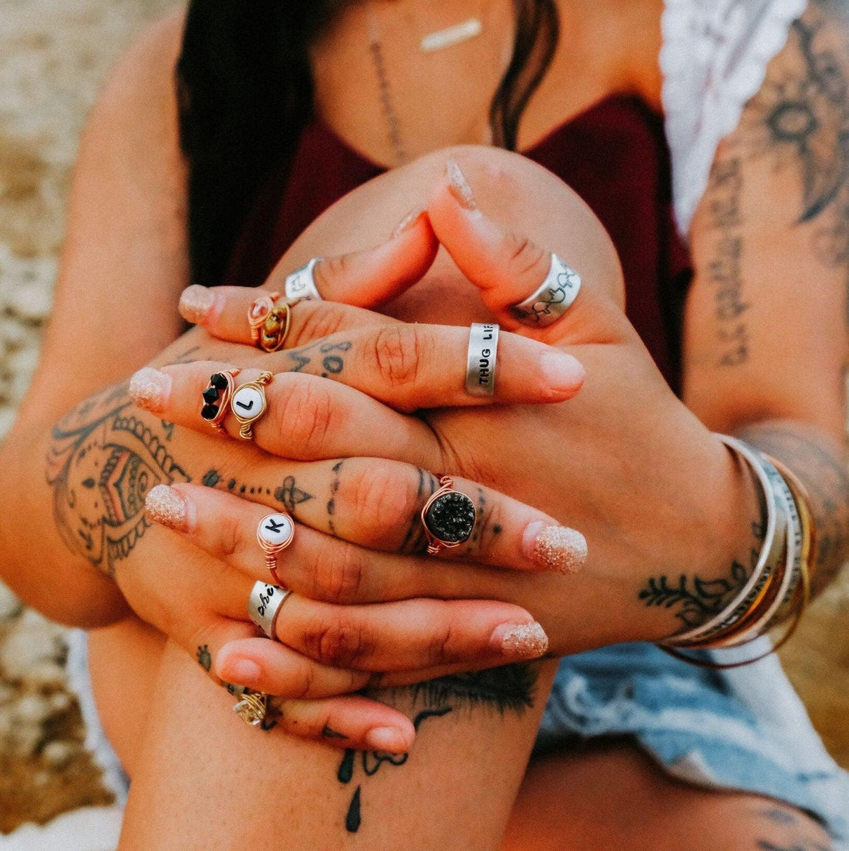 Stackable Silver Name Ring by Salt and Sparkle