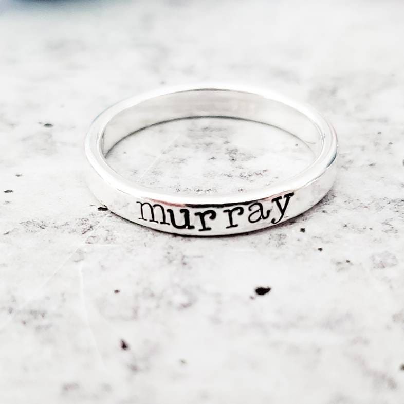 Stackable Silver Name Ring by Salt and Sparkle