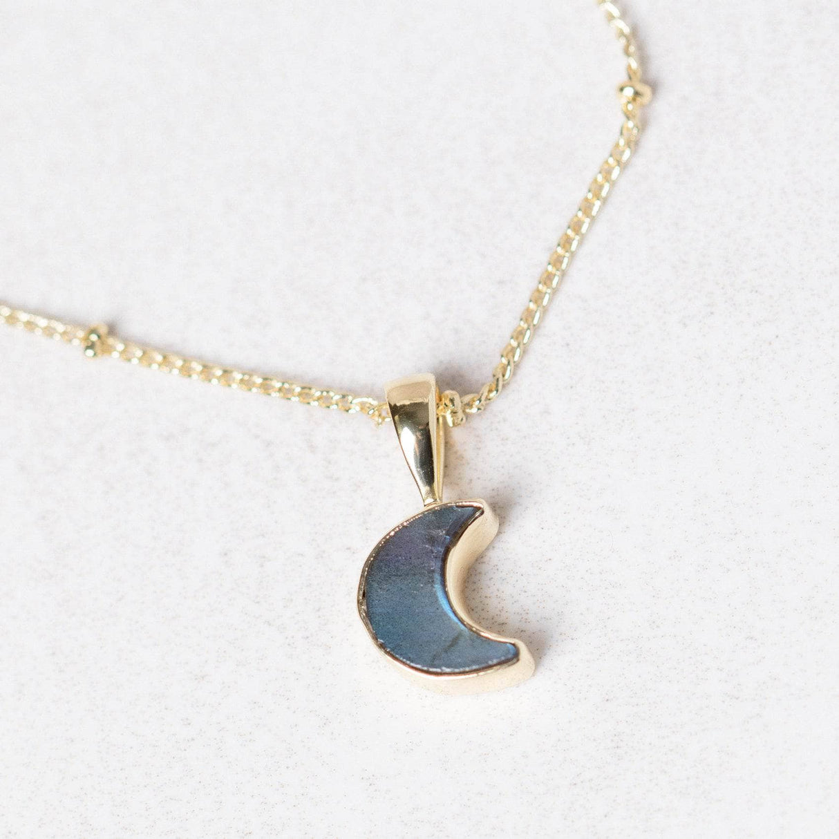 Crescent Moon Raw Gemstone Necklace by Tiny Rituals