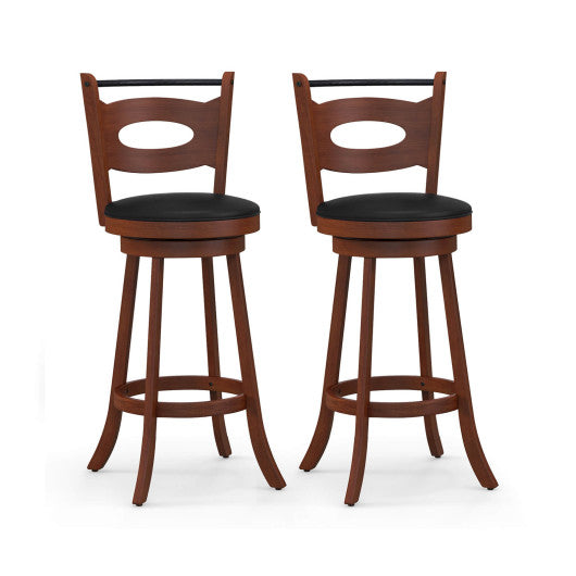 2 Pieces 24/29 inch Swivel Bar Stools with Curved Backrest and Seat Cushions-29 inches