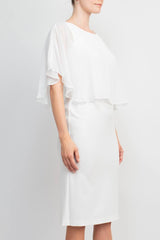 Connected Apparel Boat Neck Sleeveless Cape Zipper Back Solid Chiffon Dress by Curated Brands