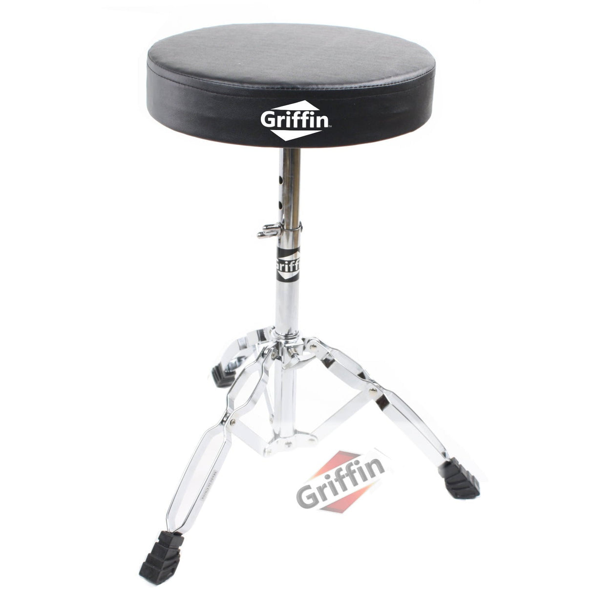 Drum Throne Stand by GRIFFIN | Padded Drummer’s Seat | Comfortable Drum Set Percussion Chair for Adults | Professional Musicians Guitar Stool Double Braced Hardware for Practice with Adjustable Height by GeekStands.com