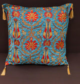 Suzani Tulip Chenille Turkish Decorative Pillow by Bareens Designer Rugs