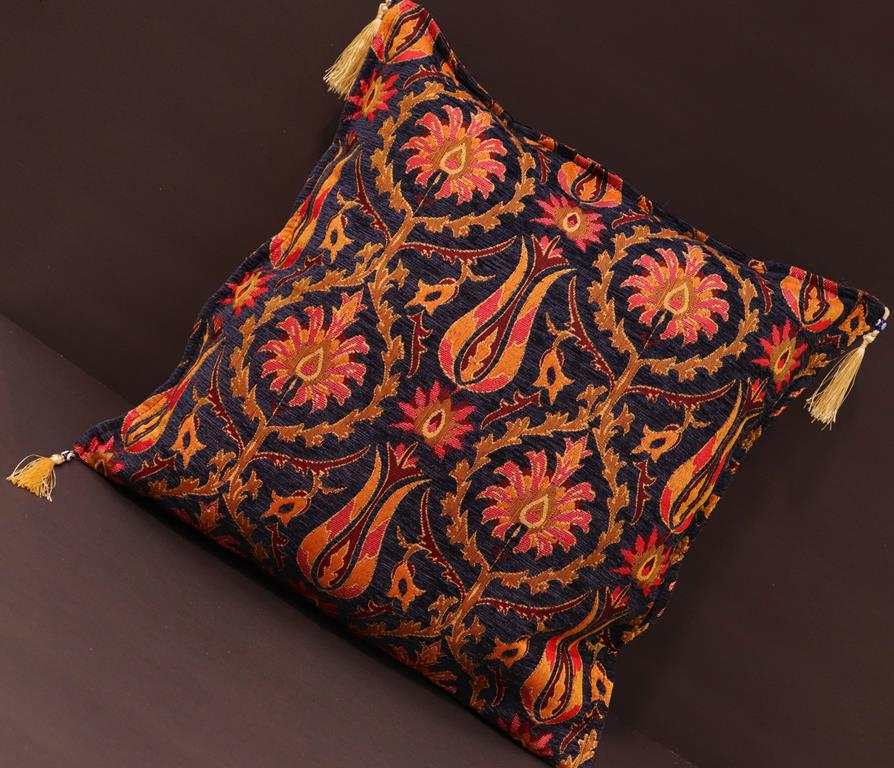 Suzani Tulip Chenille Turkish Decorative Pillow by Bareens Designer Rugs