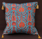 Suzani Tulip Chenille Turkish Decorative Pillow by Bareens Designer Rugs