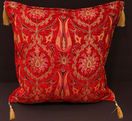 Suzani Tulip Chenille Turkish Decorative Pillow by Bareens Designer Rugs