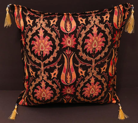 Suzani Tulip Chenille Turkish Decorative Pillow by Bareens Designer Rugs