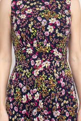 London Times Crew Neck Sleeveless Banded Waist Zipper Back Floral Print Fit & Flare Matte Jersey Dress by Curated Brands