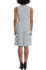 London Times Sleeveless Keyhole Neck Polka Dot Dress with Pleated Skirt by Curated Brands