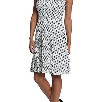 London Times Sleeveless Keyhole Neck Polka Dot Dress with Pleated Skirt by Curated Brands