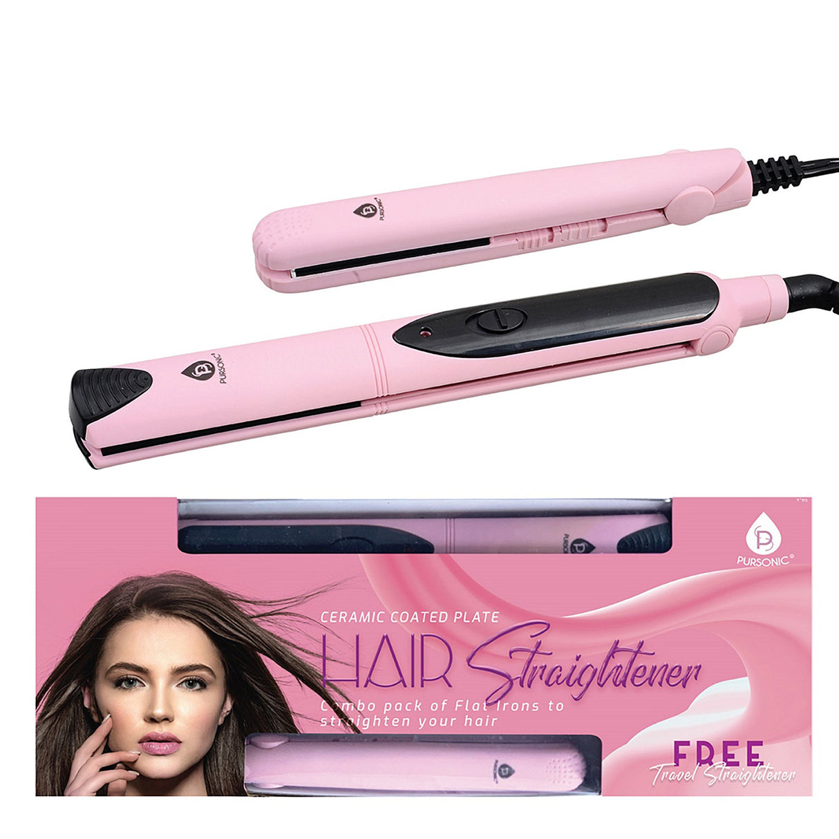 Professional Salon Quality Flat Iron Hair Straightener With A Free Travel Straightener by Pursonic