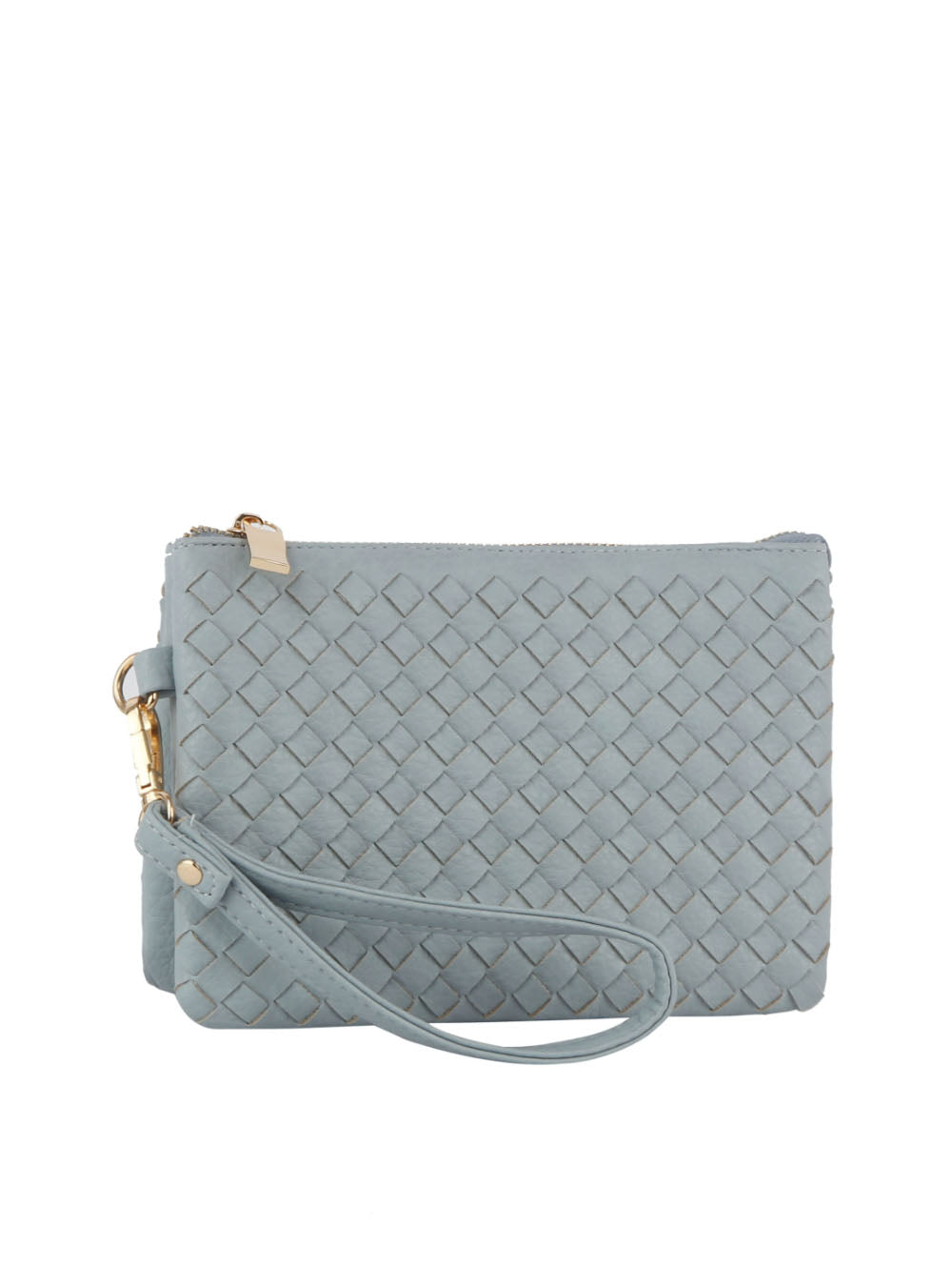 Woven tripe comparament convertible clutch crossbody wristlet by hfstylish