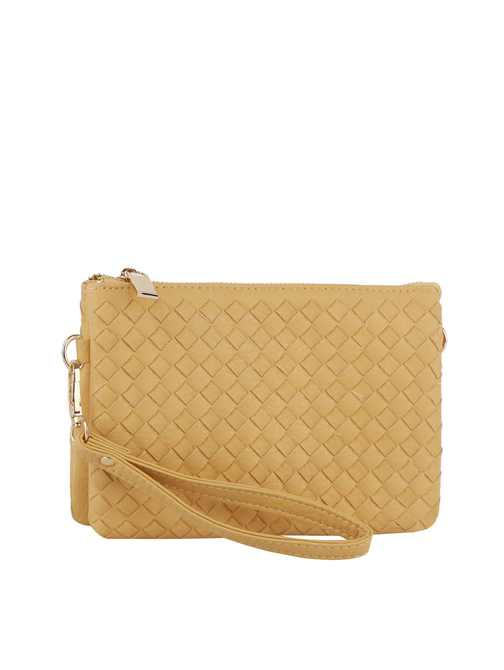 Woven tripe comparament convertible clutch crossbody wristlet by hfstylish