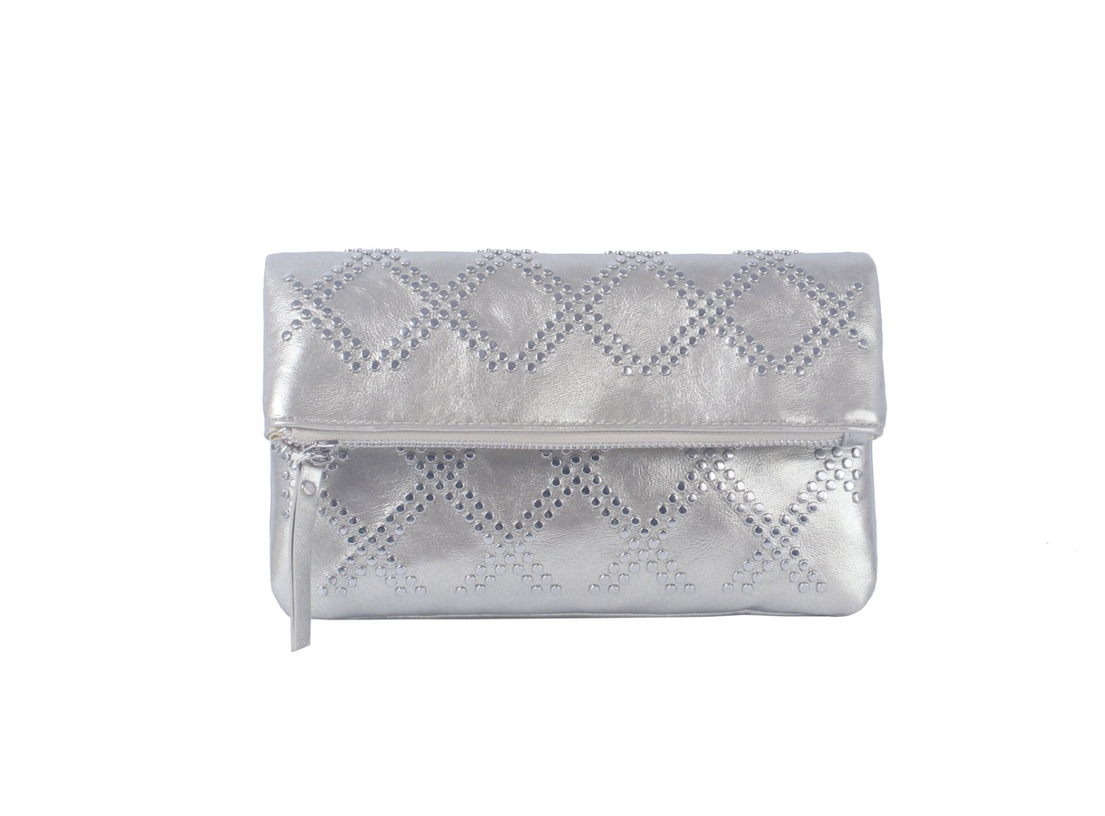 Metallic studded flap clutch by hfstylish