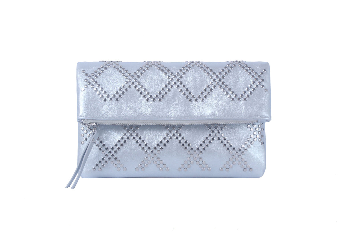 Metallic studded flap clutch by hfstylish