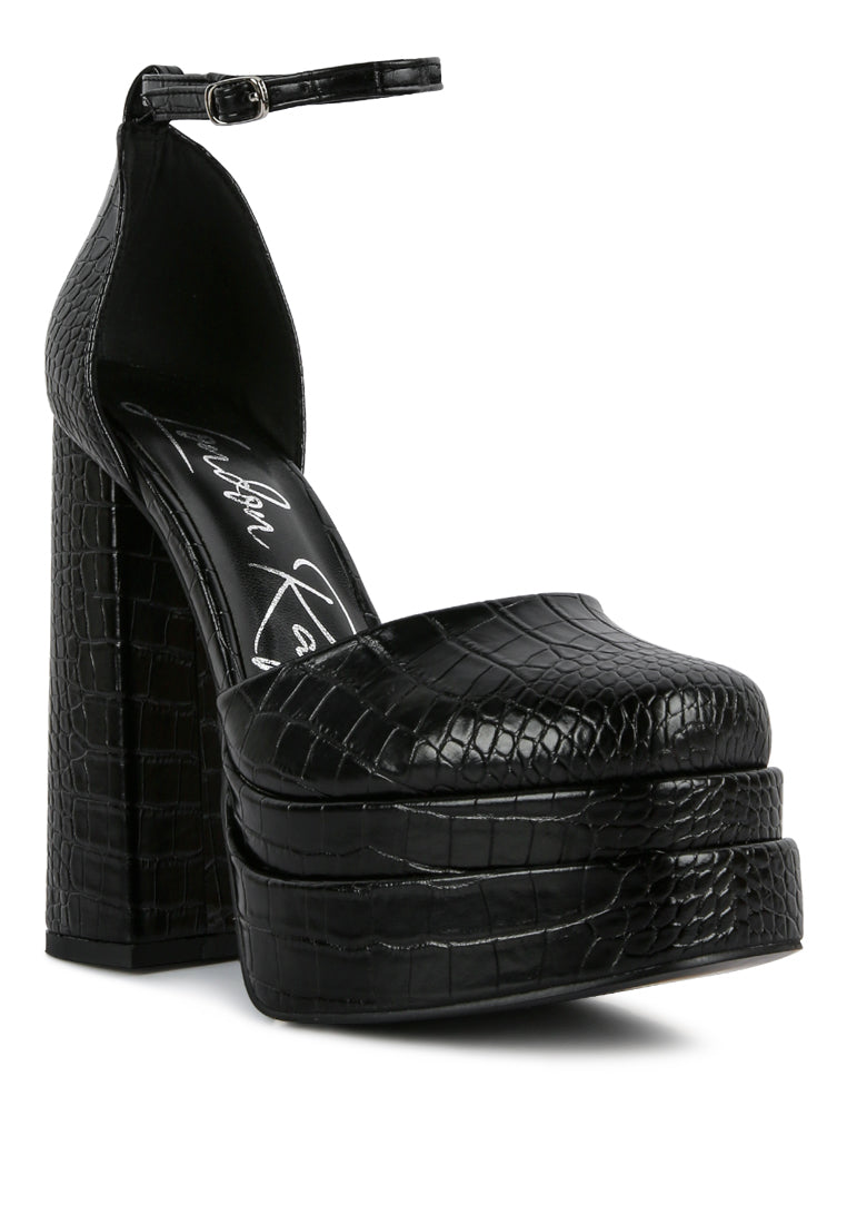 tempt me croc textured high block heel sandals by London Rag