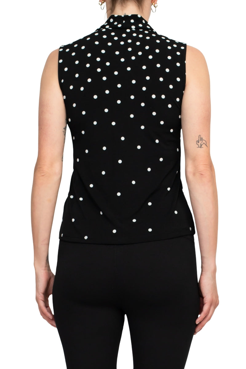 T Tahari Polka Dot Collared Neck Sleeveless Top by Curated Brands