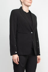 T Tahari Notched Collar Long Sleeve One Button Rayon Blazer by Curated Brands