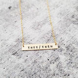 THEY/THEM Pronoun Bar Necklace by Salt and Sparkle