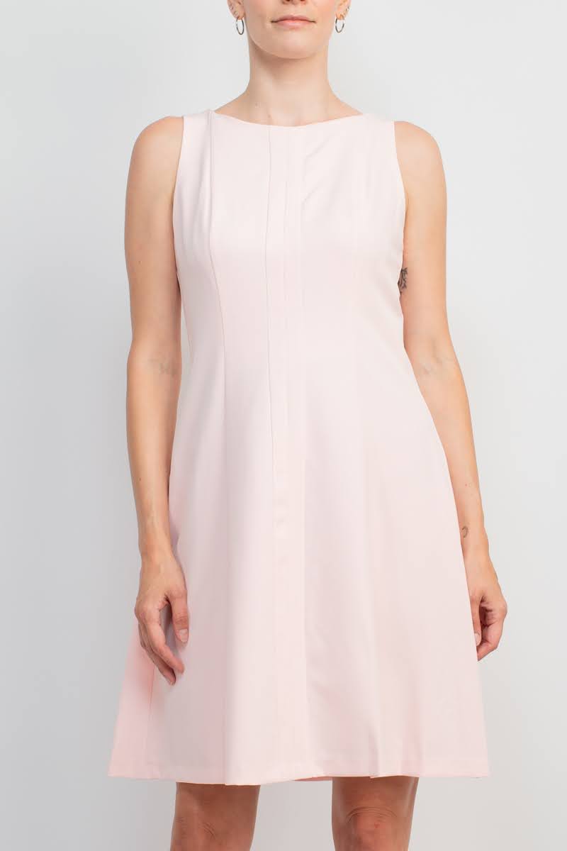 T Tahari Boat Neck Sleeveless Banded Zipper Back Fit & Flare Crepe Dress by Curated Brands